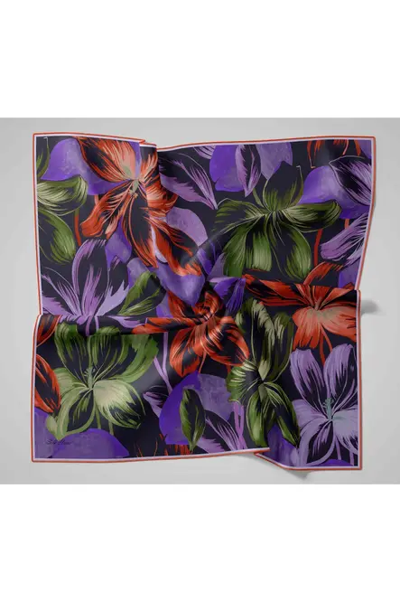 Silk Home Twill İpek Eşarp 11480-69 Koyu Lacivert, Mor, Kiremit