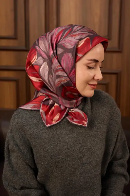 Silk Home Twill İpek Eşarp 11493-16 Pastel Mor, Kızıl Turuncu, Pembe