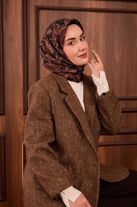 Silk Home Twill İpek Eşarp 11494-02 Siyah, Acı Kahve
