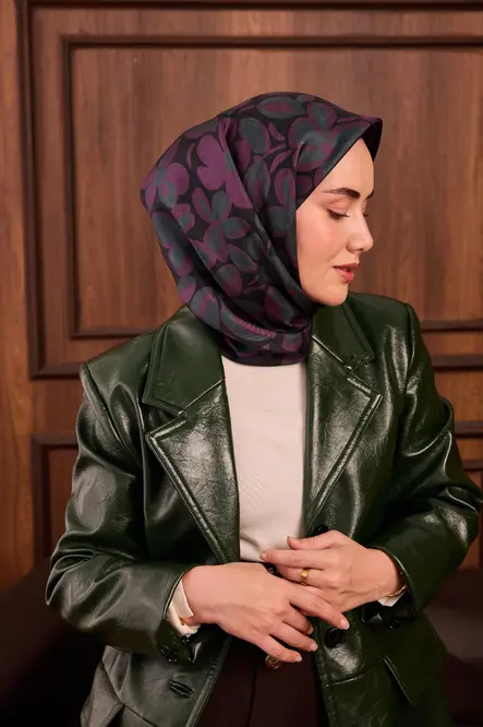 Silk Home Twill İpek Eşarp 111494-03 Siyah, Mor, Çağla