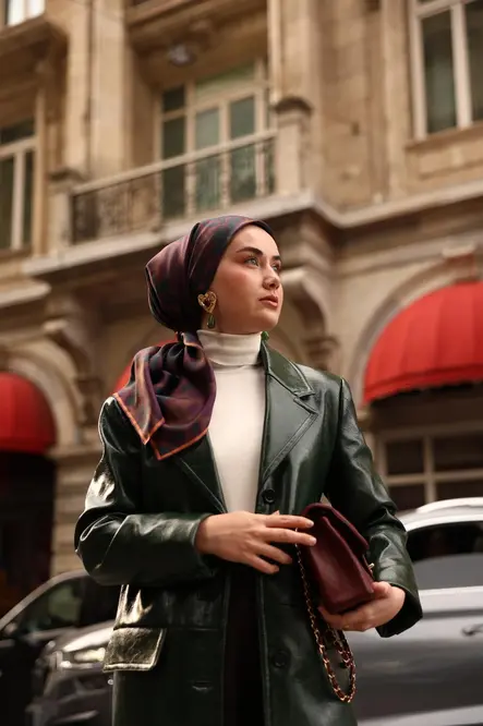 Silk Home Twill İpek Eşarp 11494-04 Kahverengi, Mor, Çağla, Yavruağzı