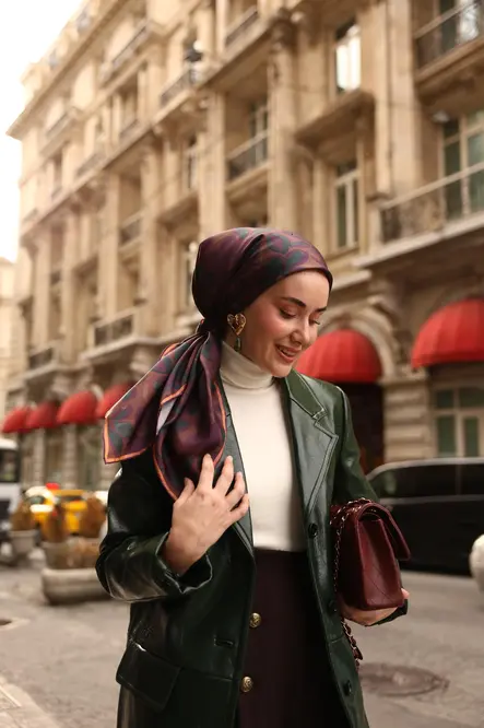 Silk Home Twill İpek Eşarp 11494-04 Kahverengi, Mor, Çağla, Yavruağzı