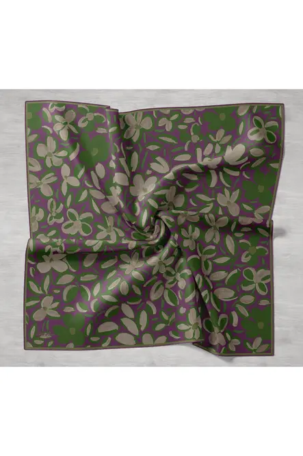 Silk Home Twill İpek Eşarp 11494-12 Erguvan, Yeşil, Vizon