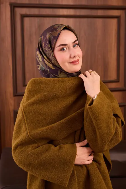 Silk Home Twill İpek Eşarp 11497-12 Koyu Mor, Yeşil