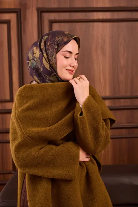 Silk Home Twill İpek Eşarp 11497-12 Koyu Mor, Yeşil