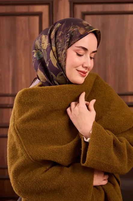 Silk Home Twill İpek Eşarp 11497-12 Koyu Mor, Yeşil