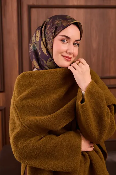 Silk Home Twill İpek Eşarp 11497-12 Koyu Mor, Yeşil