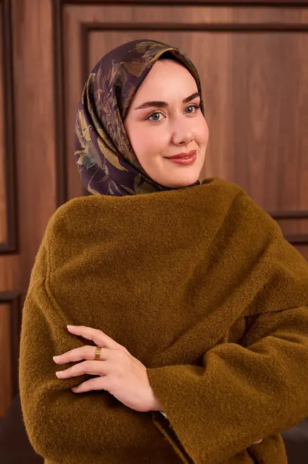 Silk Home Twill İpek Eşarp 11497-12 Koyu Mor, Yeşil