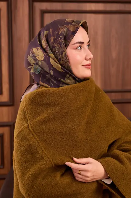 Silk Home Twill İpek Eşarp 11497-12 Koyu Mor, Yeşil