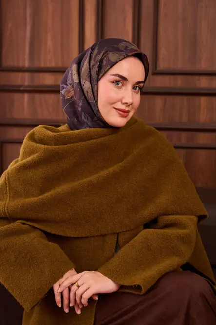 Silk Home Twill İpek Eşarp 11497-16 Kına Yeşili, Acı Kahve