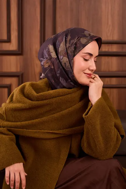 Silk Home Twill İpek Eşarp 11497-16 Kına Yeşili, Acı Kahve
