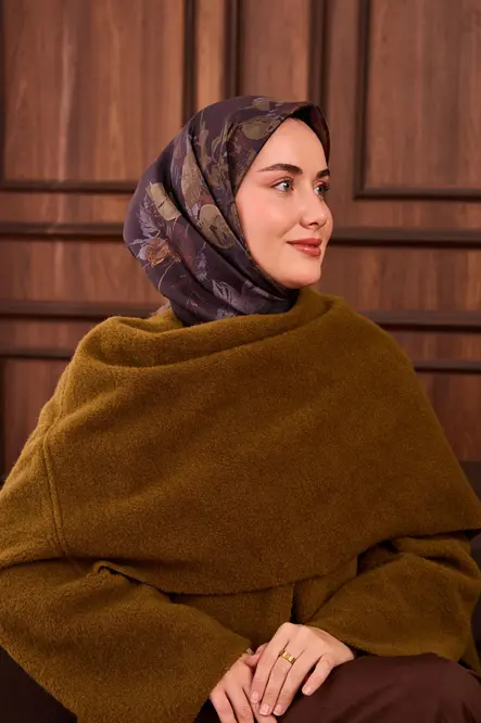 Silk Home Twill İpek Eşarp 11497-16 Kına Yeşili, Acı Kahve