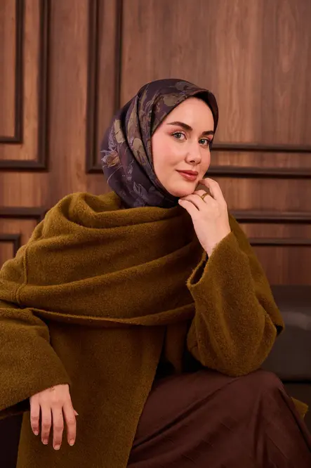 Silk Home Twill İpek Eşarp 11497-16 Kına Yeşili, Acı Kahve