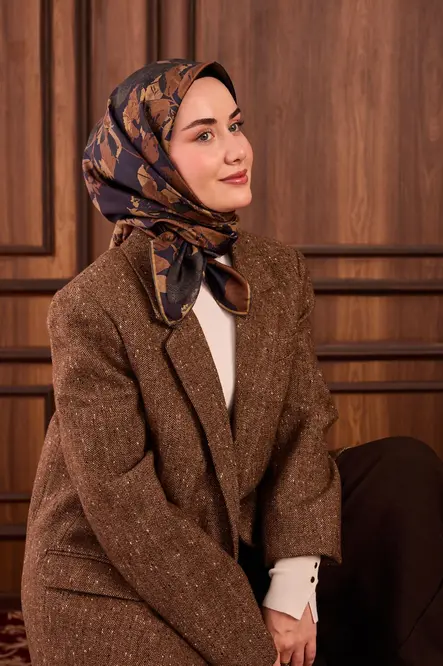 Silk Home Twill İpek Eşarp 11497-20 Lacivert, Kahverengi