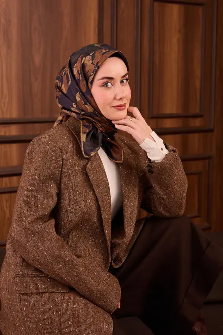 Silk Home Twill İpek Eşarp 11497-20 Lacivert, Kahverengi