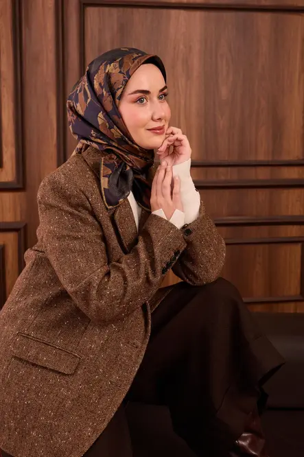 Silk Home Twill İpek Eşarp 11497-20 Lacivert, Kahverengi