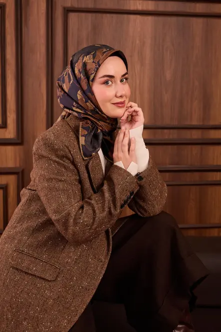 Silk Home Twill İpek Eşarp 11497-20 Lacivert, Kahverengi