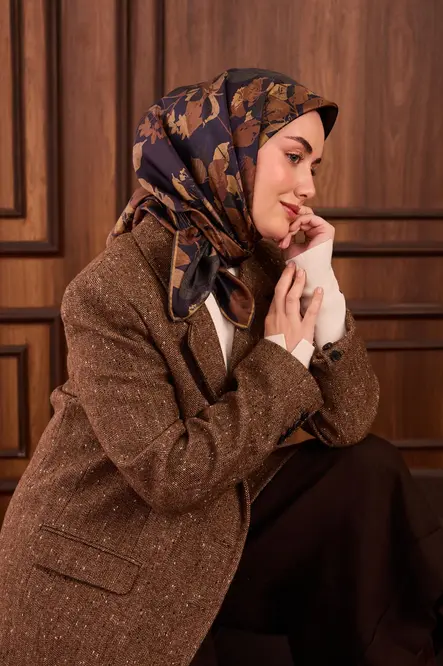 Silk Home Twill İpek Eşarp 11497-20 Lacivert, Kahverengi