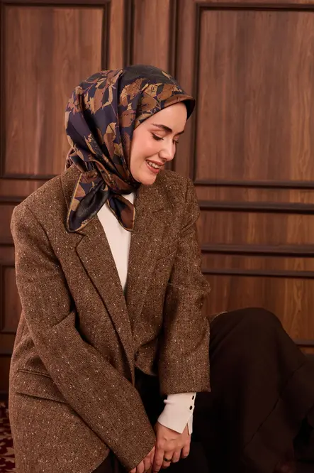 Silk Home Twill İpek Eşarp 11497-20 Lacivert, Kahverengi