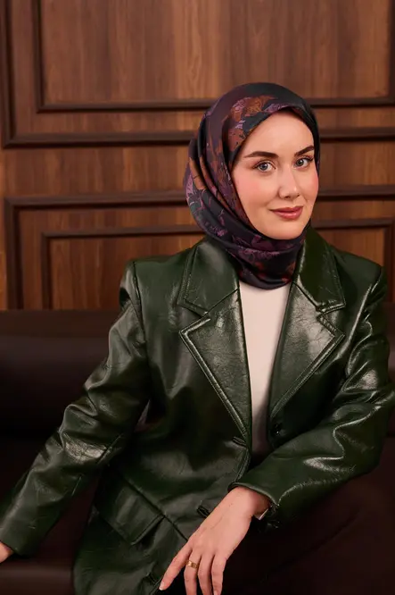 Silk Home Twill İpek Eşarp 11497-22 Koyu Yeşil, Eflatun