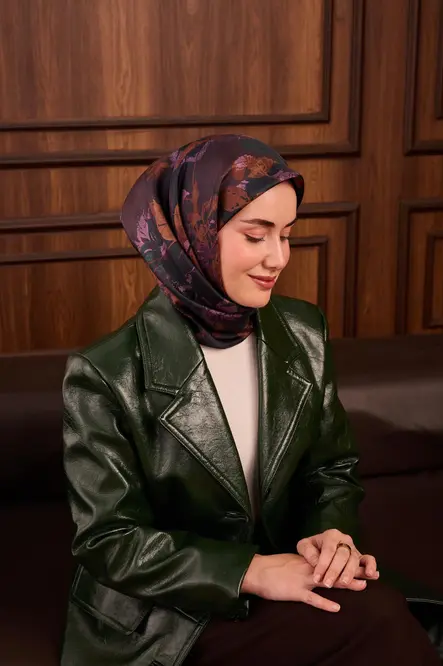 Silk Home Twill İpek Eşarp 11497-22 Koyu Yeşil, Eflatun