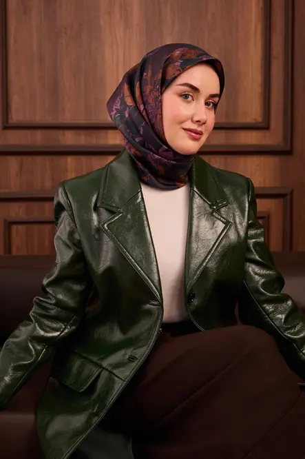 Silk Home Twill İpek Eşarp 11497-22 Koyu Yeşil, Eflatun