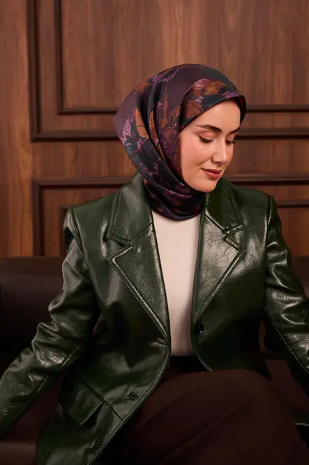 Silk Home Twill İpek Eşarp 11497-22 Koyu Yeşil, Eflatun