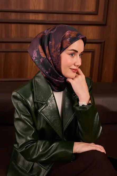 Silk Home Twill İpek Eşarp 11497-22 Koyu Yeşil, Eflatun