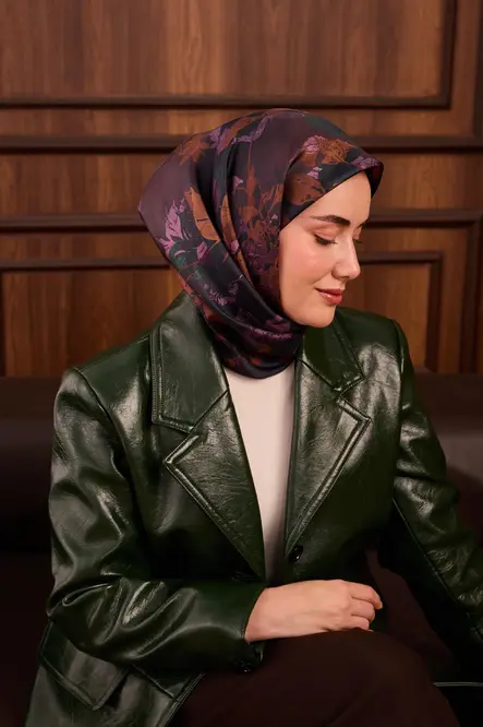 Silk Home Twill İpek Eşarp 11497-22 Koyu Yeşil, Eflatun