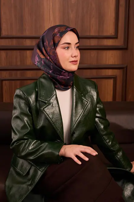 Silk Home Twill İpek Eşarp 11497-22 Koyu Yeşil, Eflatun