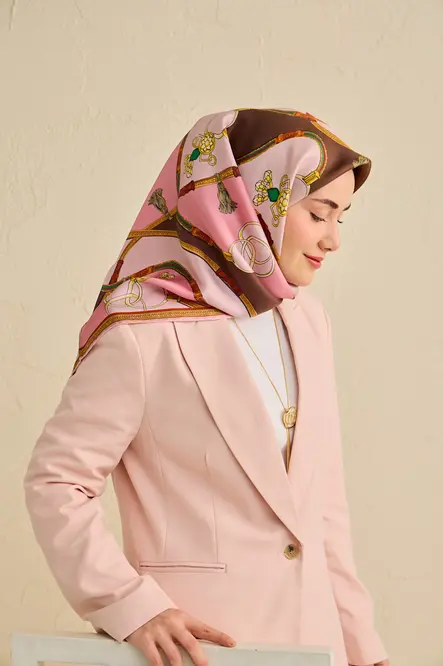 Silk Home Twill İpek Eşarp 11500-03 Pembe, Kahverengi