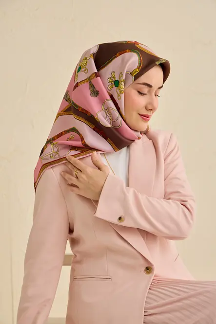 Silk Home Twill İpek Eşarp 11500-03 Pembe, Kahverengi