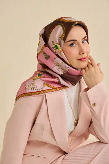 Silk Home Twill İpek Eşarp 11500-03 Pembe, Kahverengi