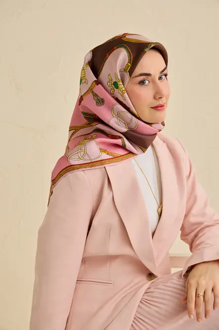 Silk Home Twill İpek Eşarp 11500-03 Pembe, Kahverengi