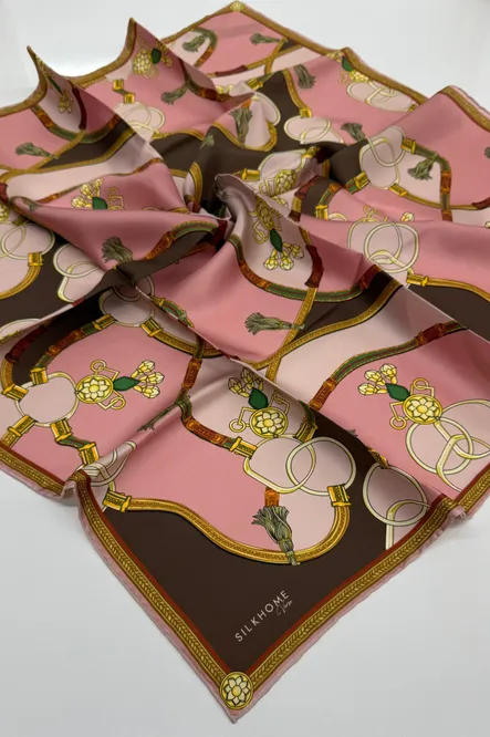 Silk Home Twill İpek Eşarp 11500-03 Pembe, Kahverengi