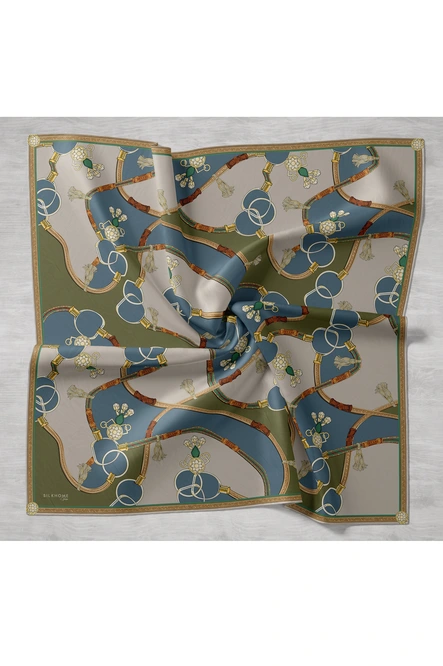 Silk Home Twill İpek Eşarp Kemer Desen İndigo, Yeşil