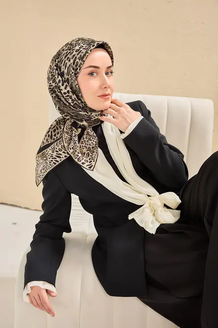 Silk Home Twill İpek Eşarp 11506-05 Leopar Ekru