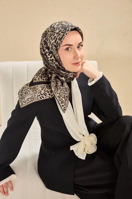 Silk Home Twill İpek Eşarp 11506-05 Leopar Ekru