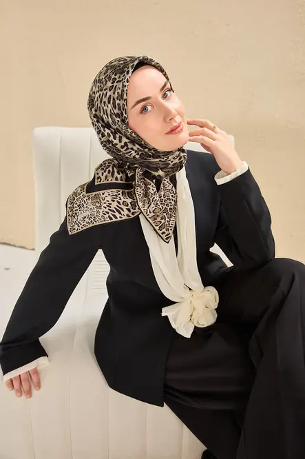 Silk Home Twill İpek Eşarp 11506-05 Leopar Ekru