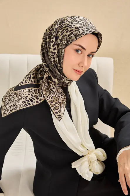 Silk Home Twill İpek Eşarp 11506-05 Leopar Ekru