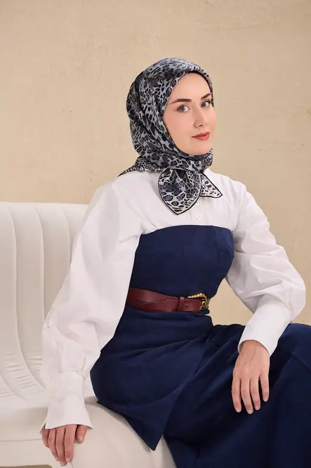 Silk Home Twill İpek Eşarp 11506-06 Leopar, Bebe Mavi, Siyah