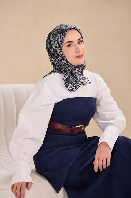 Silk Home Twill İpek Eşarp 11506-06 Leopar, Bebe Mavi, Siyah