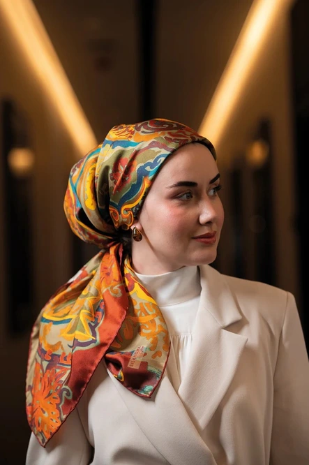 Silk Home Twill İpek Eşarp 11512-07 Koyu Turuncu, Art Desen