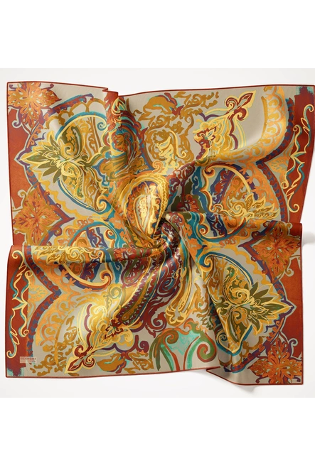 Silk Home Twill İpek Eşarp 11512-07 Koyu Turuncu, Art Desen