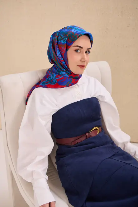 Silk Home Twill İpek Eşarp 11512-08 Saks Mavisi Art Desen