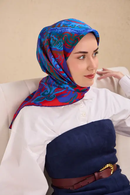 Silk Home Twill İpek Eşarp 11512-08 Saks Mavisi Art Desen