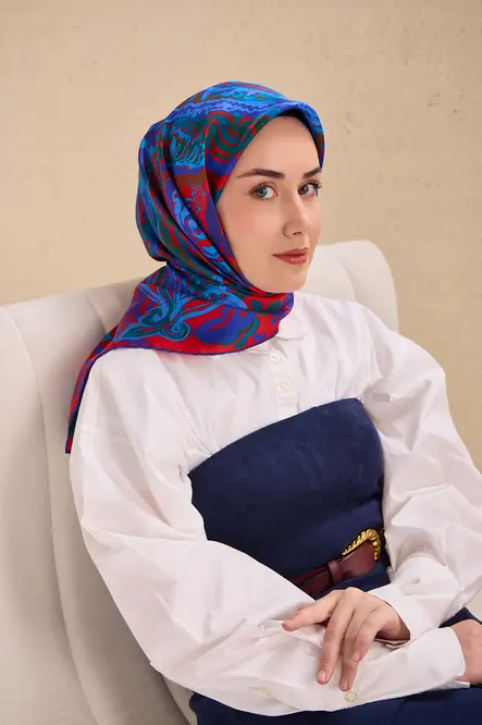 Silk Home Twill İpek Eşarp 11512-08 Saks Mavisi Art Desen