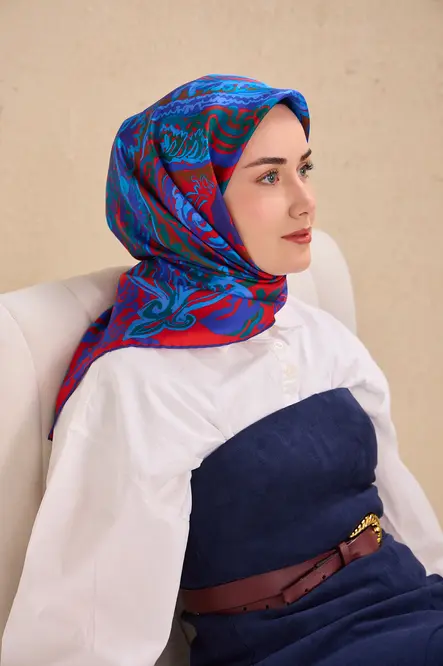 Silk Home Twill İpek Eşarp 11512-08 Saks Mavisi Art Desen