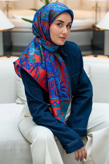 Silk Home Twill İpek Eşarp 11512-08 Saks Mavisi Art Desen