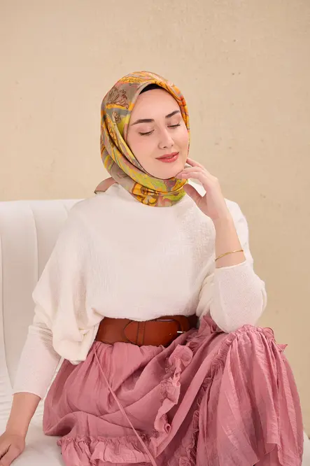 Silk Home Twill İpek Eşarp 11512-10 Soluk Turuncu, Art Desen